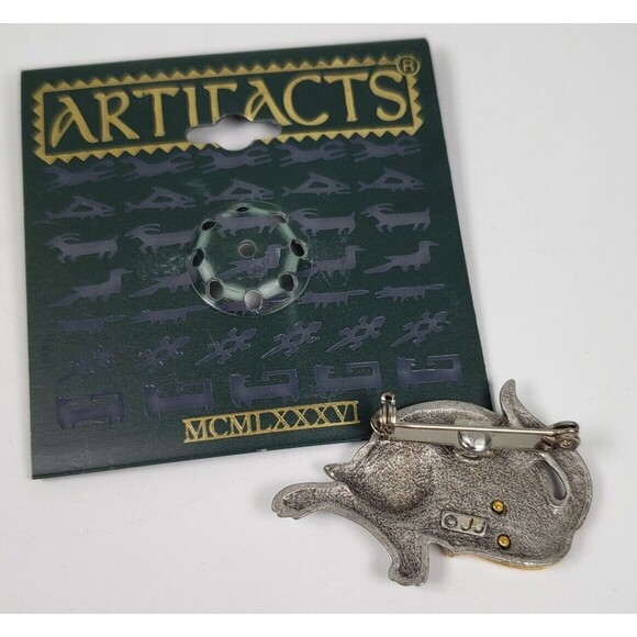 Vintage 1986 JJ Jonette Silver Tone Staring Blue Eye Cat Mouse Artifacts Brooch - Picture 4 of 4